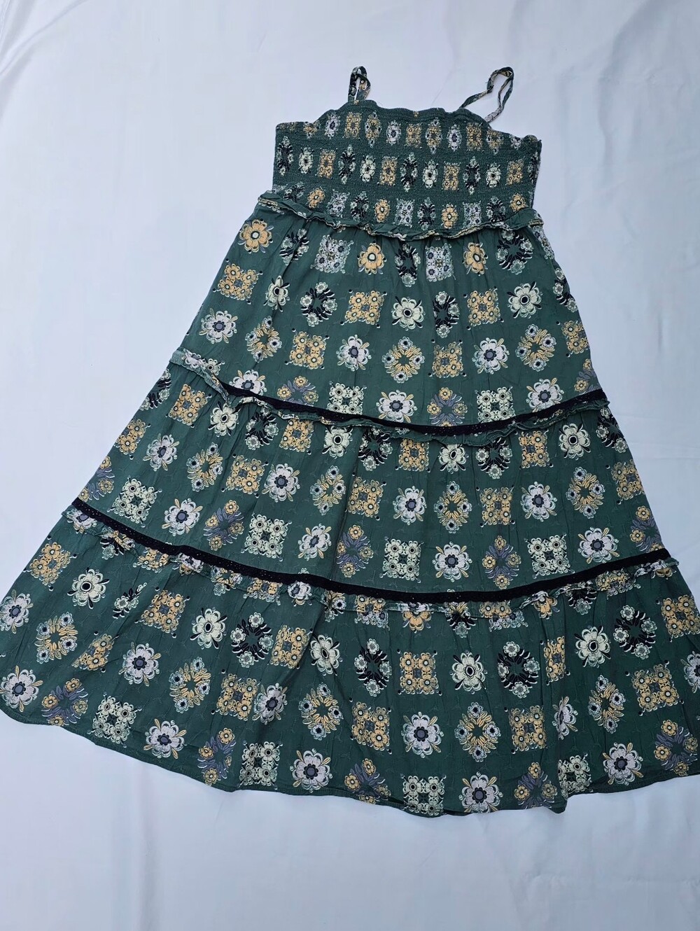 Universal Thread- Green Floral Tiered Maxi Sleeveless Dress